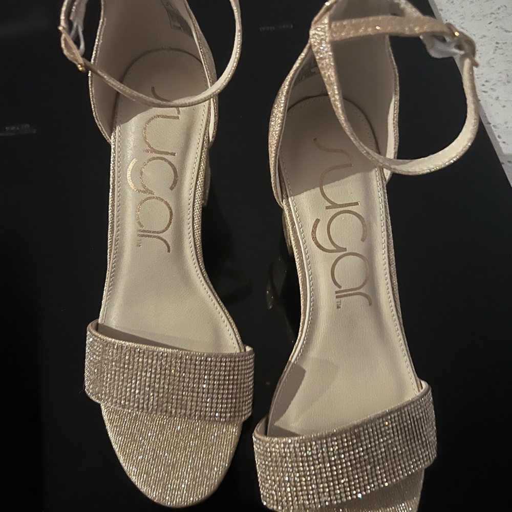Sugar Women's Glittering Gold block heels